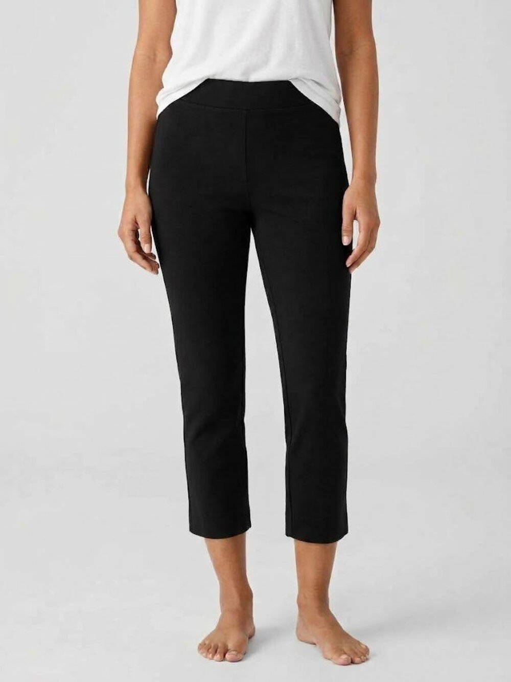 NWT Eileen Fisher Slim Crop Back Slits in Black Washable Stretch Crepe Pants XS